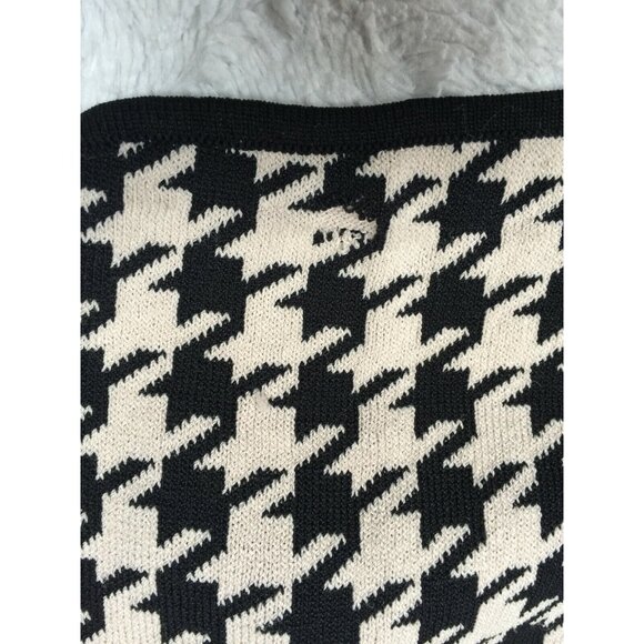 Womens Jacquard Pleated Flared Chic Skirt Houndstooth Pattern Black Beige Casual - Picture 5 of 6